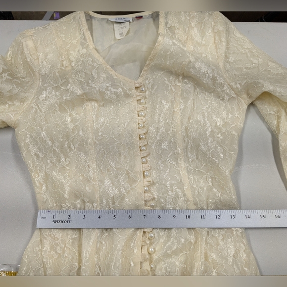 Vintage Victorian Renaissance Corset Lace Maxi Regency Dress Button Sheer A016 - Picture 11 of 14